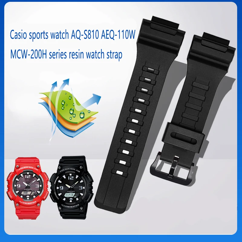 

For CASIO Sports Watchband AQ-S810 AEQ-110 MCW-200H Men's Shiny Matt Needle Buckle Resin Silicone Waterproof Wrist Watch 18MM