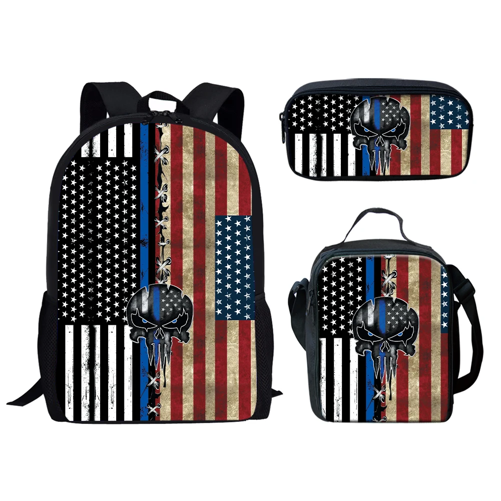 

Children Bagpack American Flag Skull Print Teenager Girls Schoolbag 3Pcs/Set School Bags Kids Backpacks For Boys Mochila Escolar
