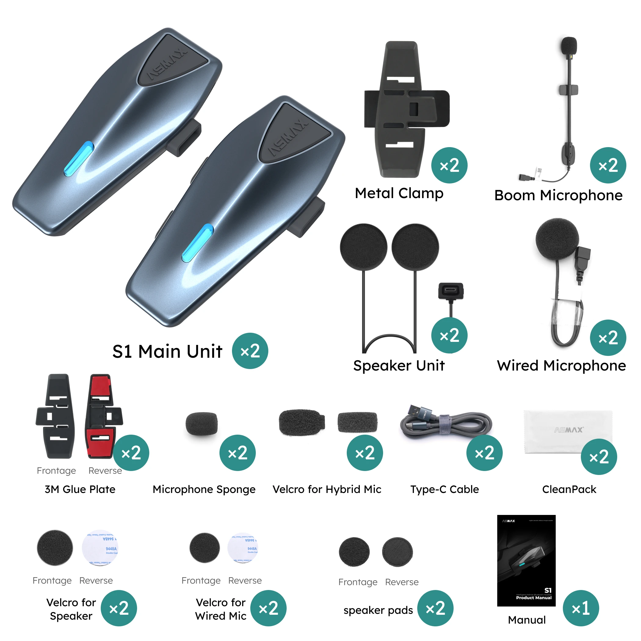 

ASMAX Blue S1 Мотоциклетная домофонная система Global Mesh Group, голосовое управление, HD-аудио, IPX7, ENC-микрофон и подключение приложения