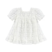 elegant little girl piece dress floral square neck puff short sleeve loose sheer dress for summer spring kids clothing