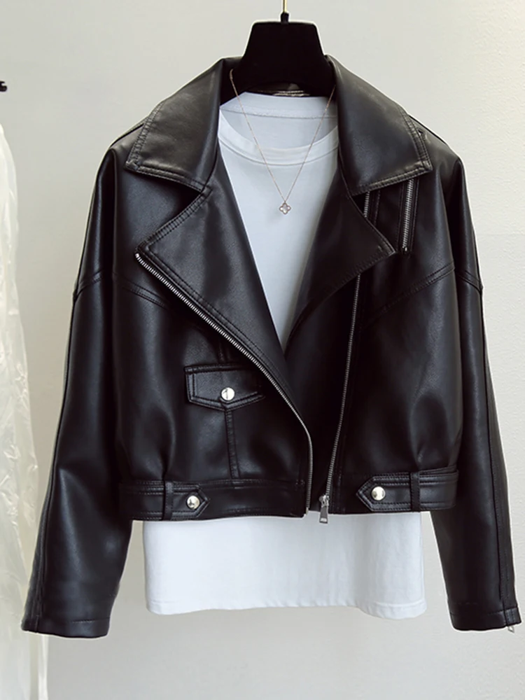 SEDUTMO Winter Faux Leather Jacket Women Short Punk Coat Spring Biker Motorcycle Casual Slim Brown Outerwear ED1904