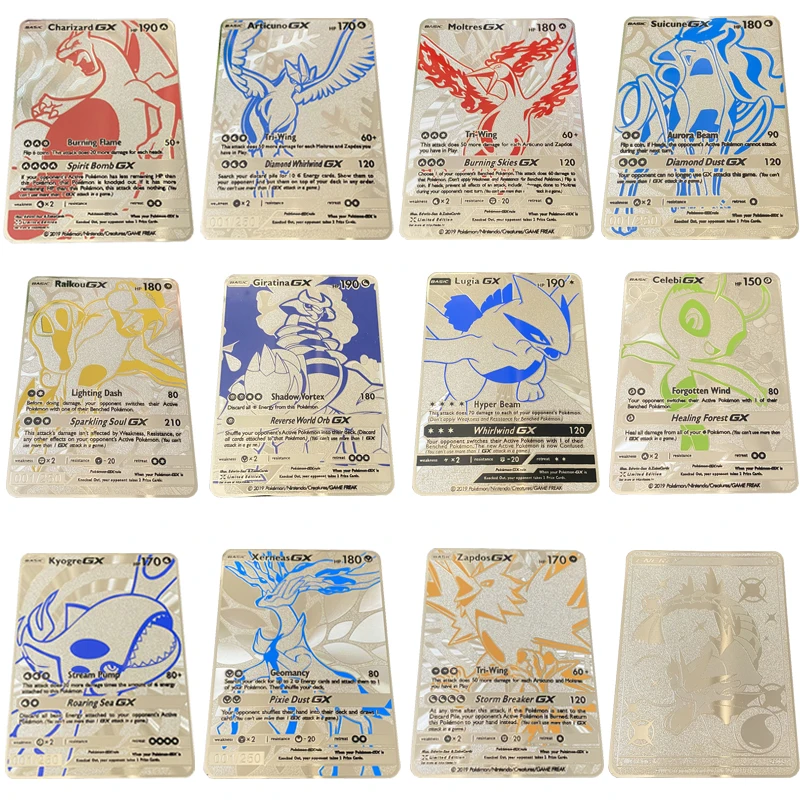 Pokemon Cards 12 Set/pcs Silver Metal Cards Pikachu Charizard Collection Cards Hobby Collectibles Game Collection Cards Toys