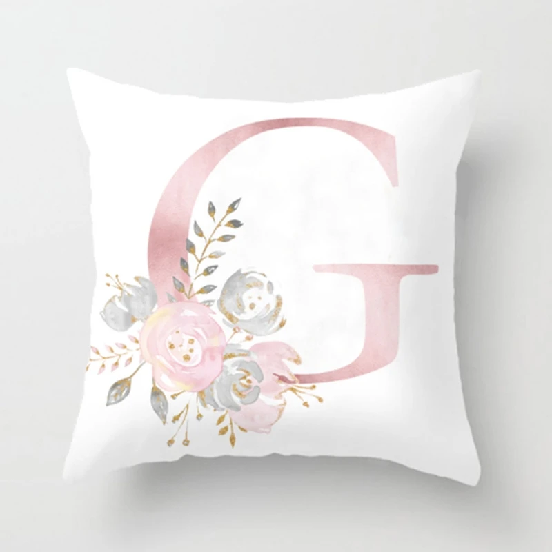 652F 45x45cm Room Decoration Letter Alphabet Flower Pillow Cushion Cover Pillowcase