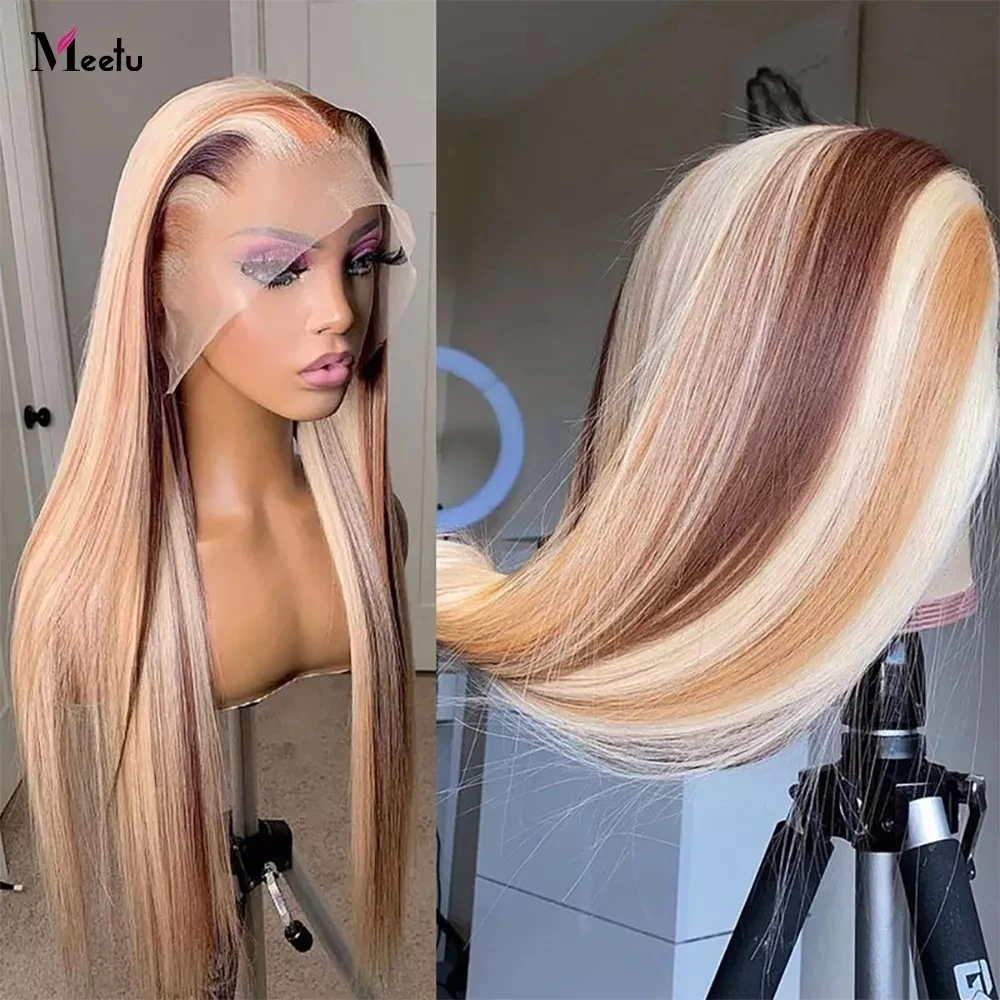 Honey Blonde Brown Lace Front Human Hair Wigs Pre Plucked Straight Lace Front Wig Human Hair Wigs For Women 613 Lace Frontal Wig