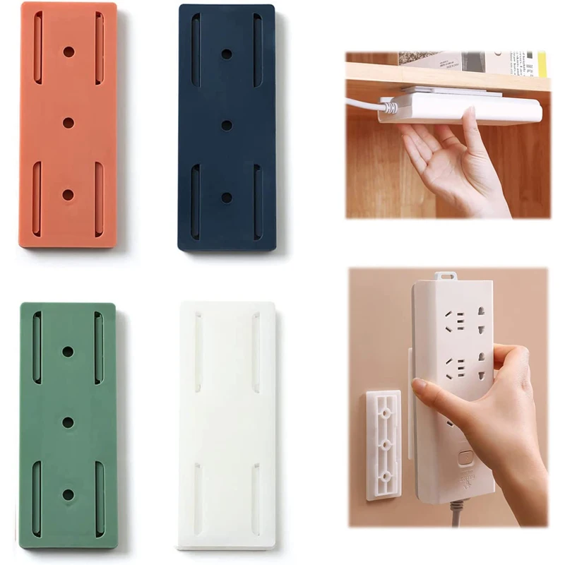 4 Pcs Self-Adhesive Desktop Socket Fixer, Premium Wall-Mounted Plug Fixer Sticker Desktop Mountable Plug-in Socket Fixer Bracket
