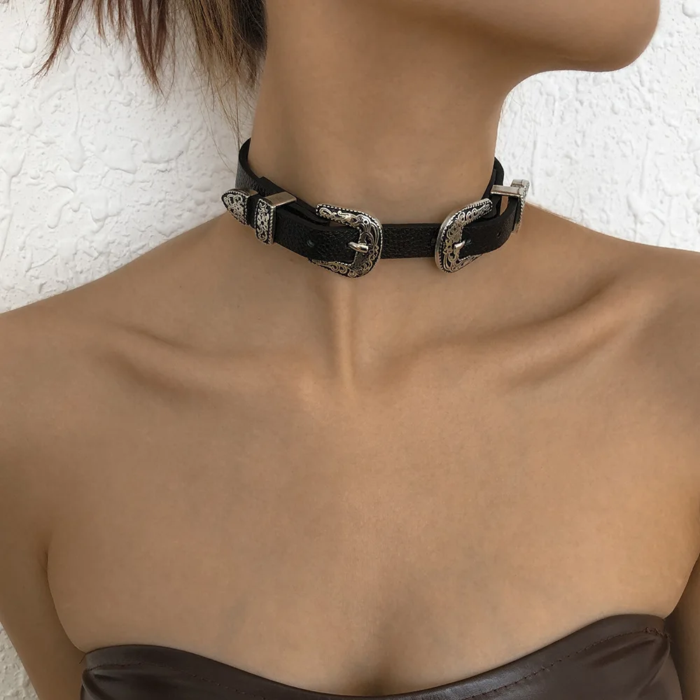 

Black Punk Lace Choker Collar Necklace for Women PU Leather Goth Rivets Choker Necklace Party Club Sexy Gothic Girl JewelryN9556