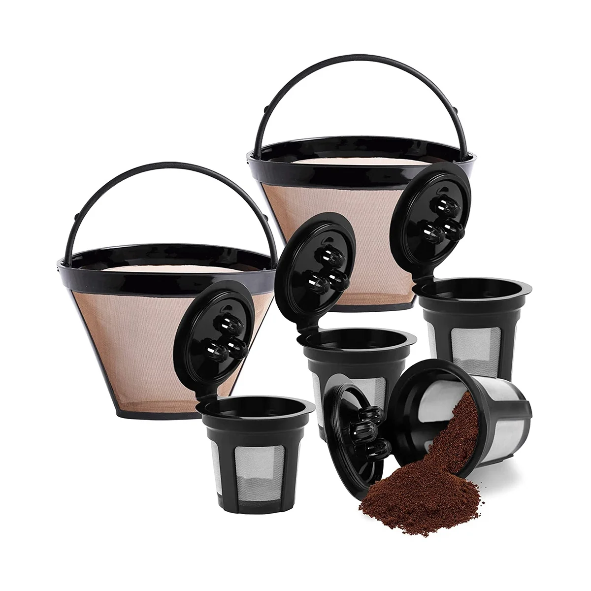 2 Pack Reusable Cone Coffee Filter & 4 Pack Reusable Coffee Pods for Ninja Dual Brew Coffee Maker, Coffee Filter