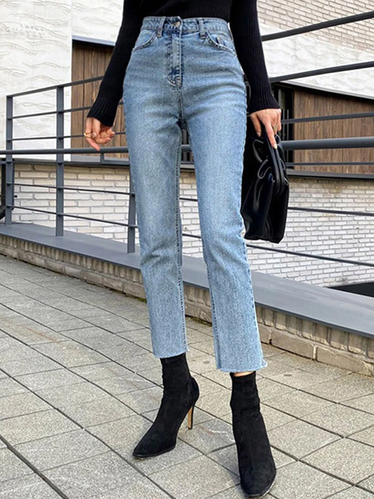 Classic Jeans For Women High Waist Ankle Length Straight Pants Fashion Slim Fit Washed Female Denim Trousers Boyfriend Girl Jean