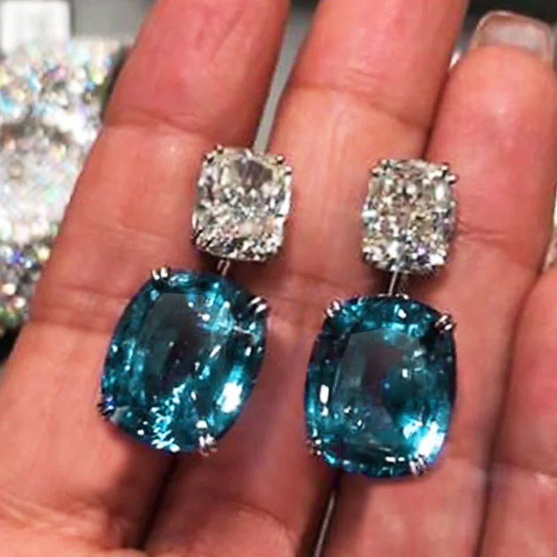 

Ne'w Simple Cushion Cut CZ Dangle Earrings for Women Good Quality Elegant Female Accessories Party Popular Wedding Jewelry New