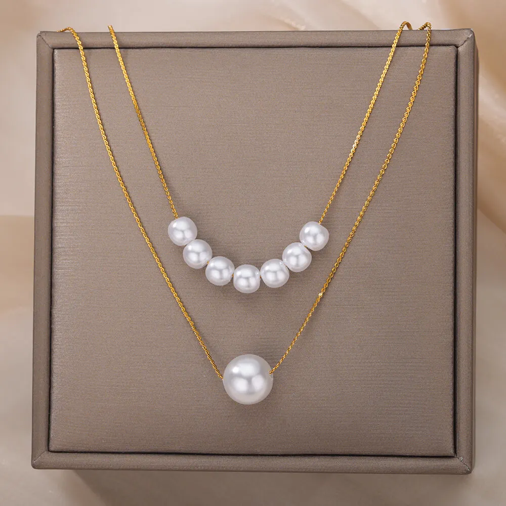 

Imitation Pearl Pendants Necklace for Women Stainless Steel Multi Layer Chains Choker Necklaces Goth Fashion Wedding Jewelry
