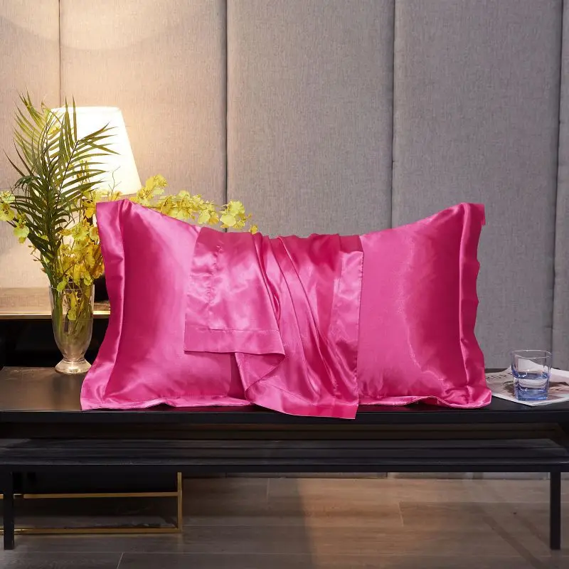 

1 Piece 48x74cm Solid Color Double-sided Silk Satin Pillowcase Wide-sided Pillow Case Single XF1146-25