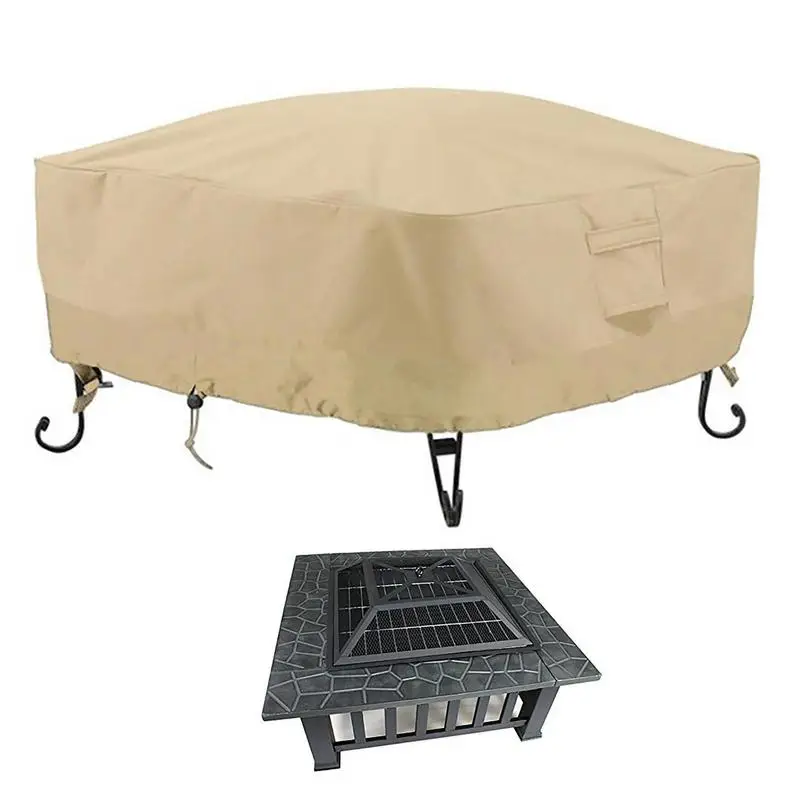 Square Water Resistant Fire Place Covers Heavy Duty Outdoor Firepit Table Cover With Windproof Eyelet Hole