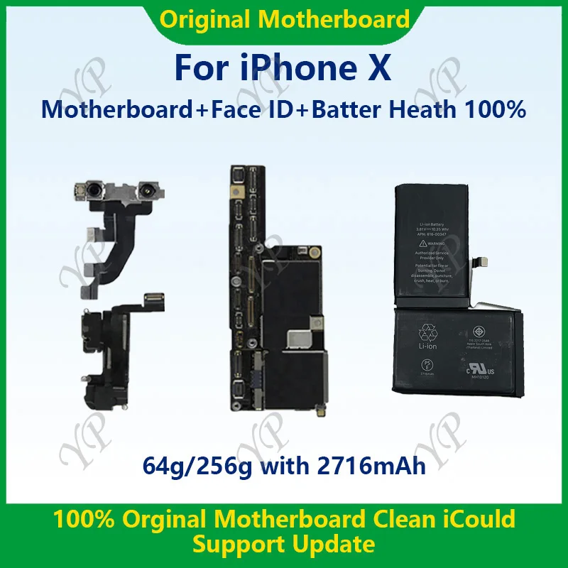 

Fully Tested Unlocked Authentic Motherboard For iPhone X/XR/XS/XS Max+Face ID+Original Battery Three-Piece Set Cleaned iCloud