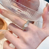 2022 korean delicate zircon open rings for women girls cute opal heart adjustable finger ring party jewelry gifts