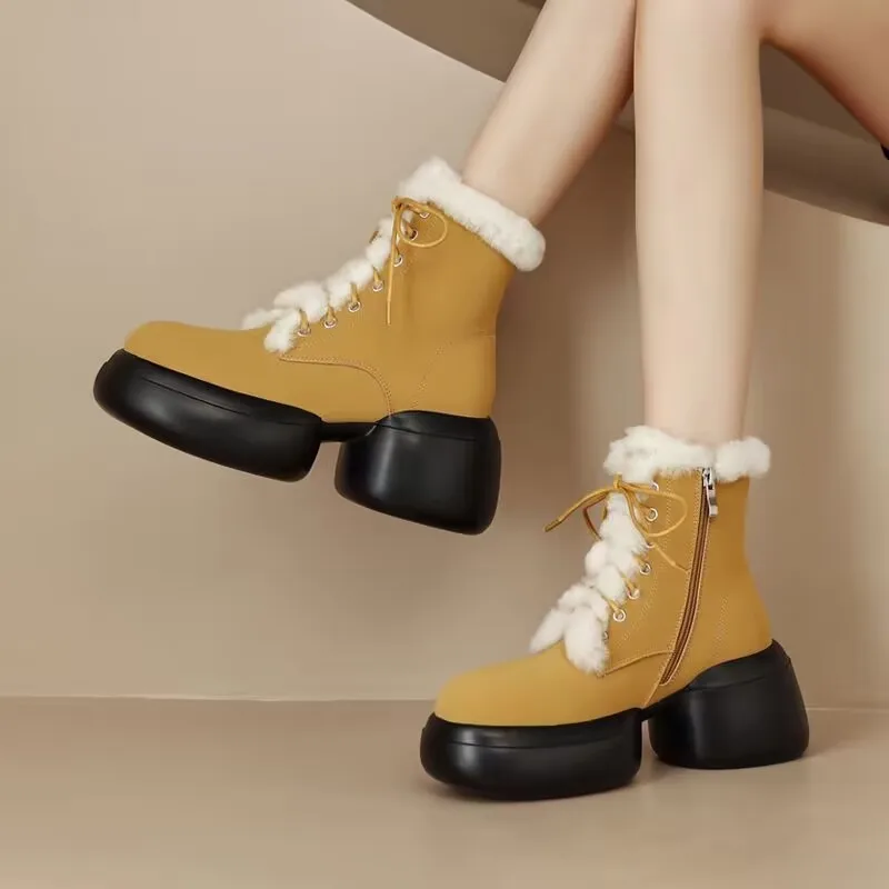 

2022 Winter New Boots Women Warm Snow Boots Women Fashion Lace Up Ankle Boots Women Round Head Platform Women Boots Booties
