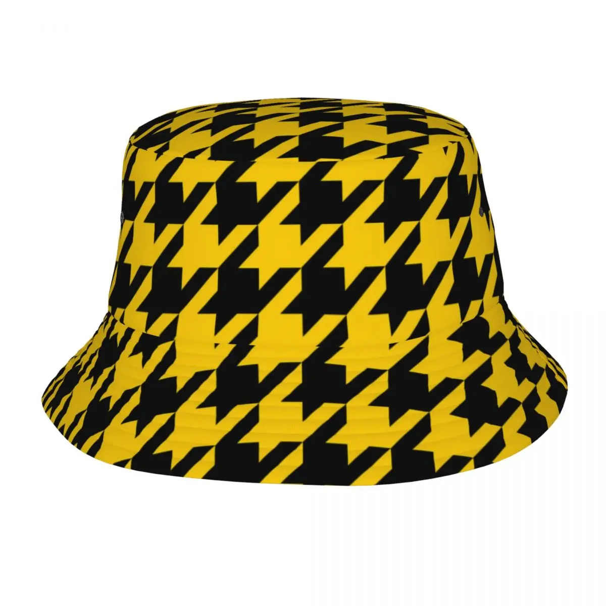 

Casual Yellow Irregular Checkerboard Bob Hat Women Men Outdoor Sports Nodic Geometry Fishing Fisherman Cap Summer Beach Hatwear