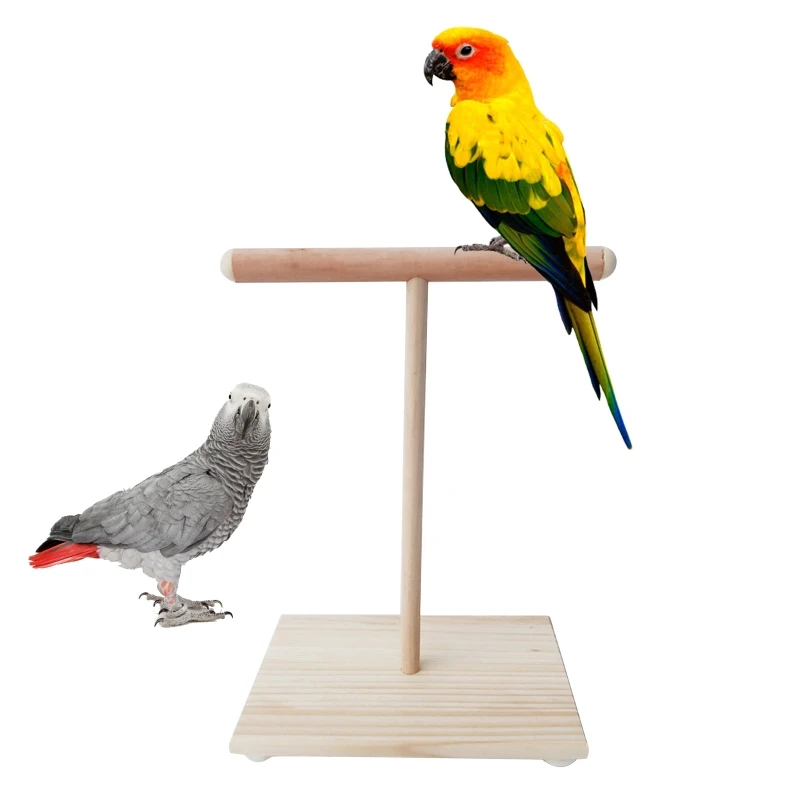 

Wooden Parrot Perch T Stand Bird Training Paw Grinding Toys Pet Cockatiel Cage Nest Play Platform