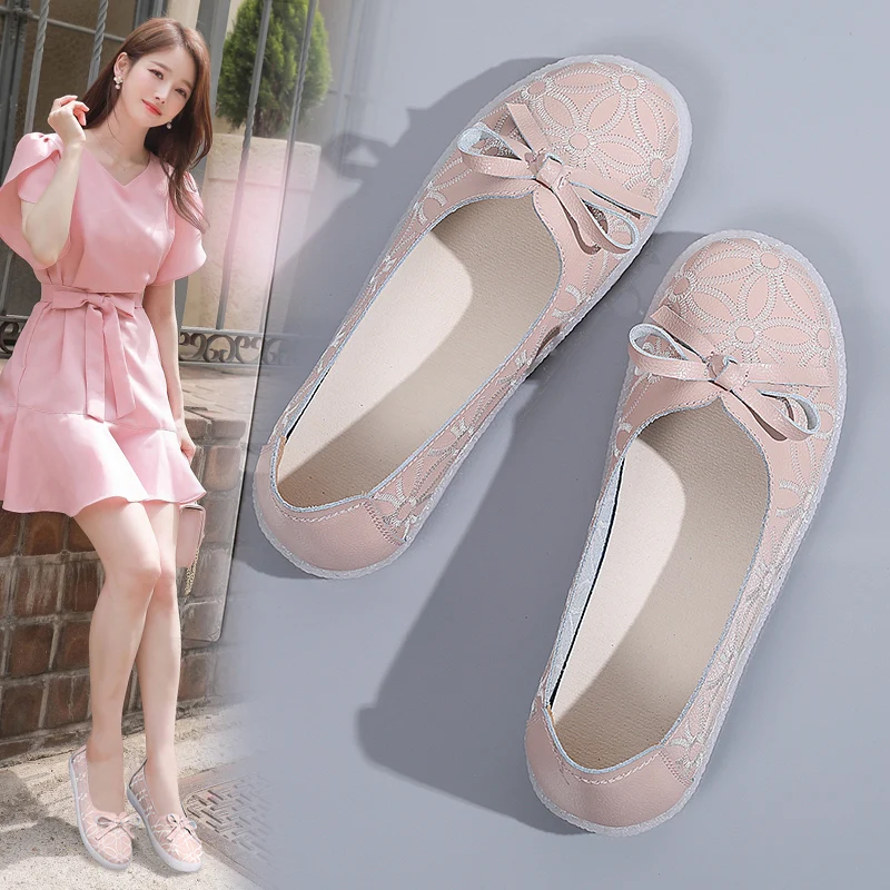 

Новинка весна-лето 2023, Женская однотонная обувь, женская обувь из воловьей кожи с плоским бантом