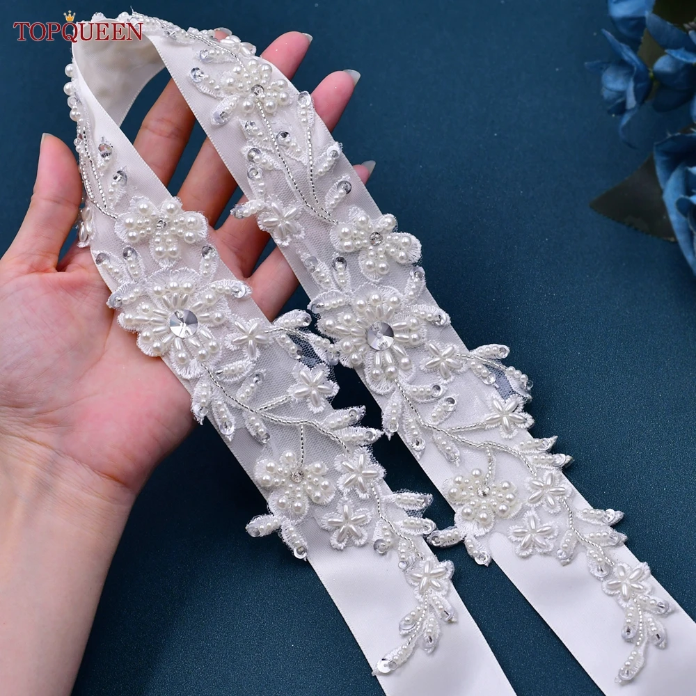 TOPQUEEN S151 Lace Flower Belt Wedding Belts and Sashes Designer Belts for Cheap Ribbon Wedding Belts Ball Gown Belt Bridal Sash