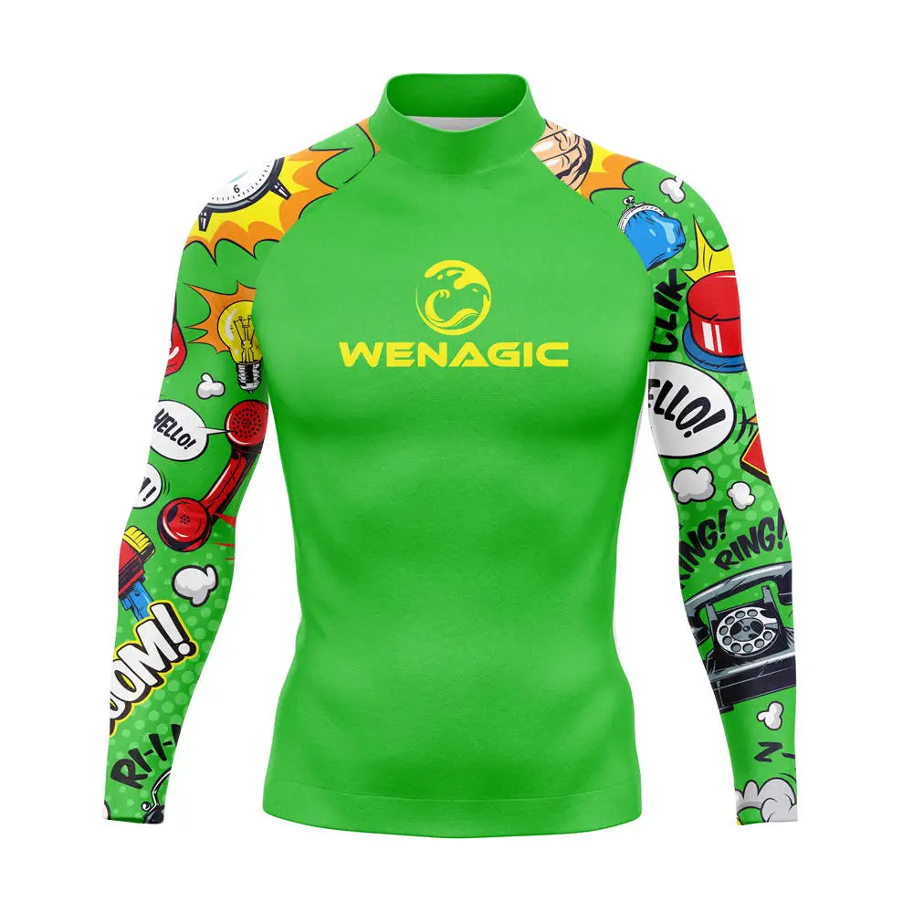 Funny Men Rash Guard Fashion High-Elastic T Shirt Long Sleeve Surfing Swimsuit Top Water Sports Fitness Quick-Drying UPF 50+