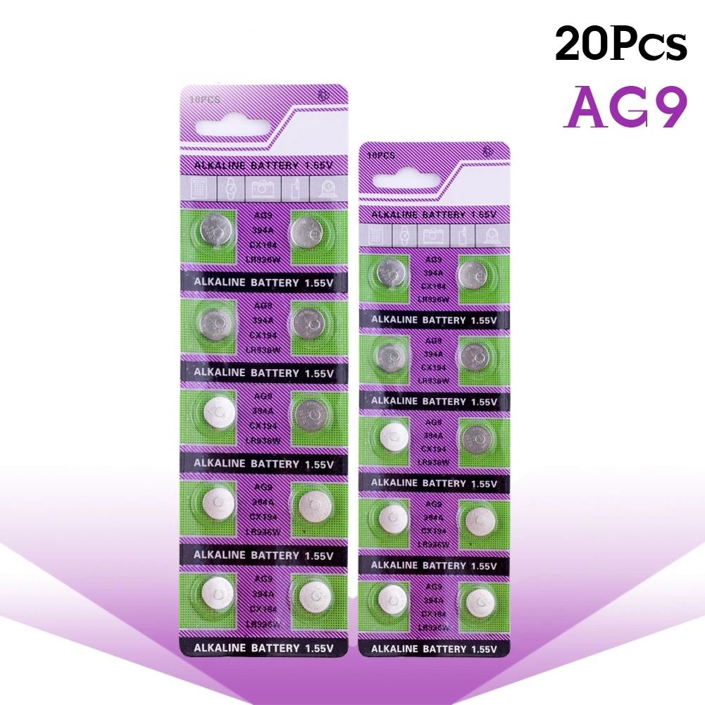 

2023NEW Button Battery 20pcs LR936 LR 936 394 AG9 SR936 194 Cell Coin Alkaline Batteries 1.55V SR936SW For Watch Toys Remote