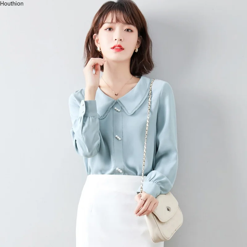 

Женская шифоновая блузка с длинным рукавом, на пуговицах