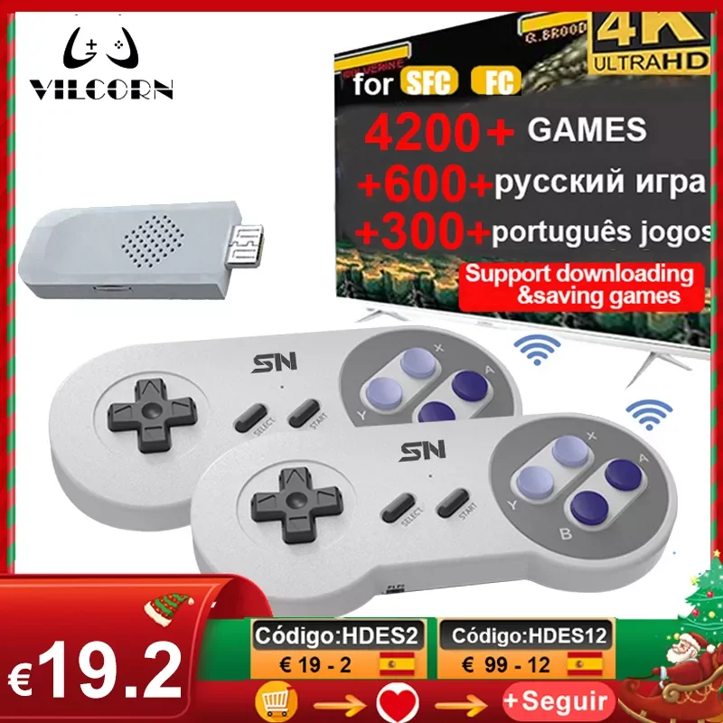 

VILCORN 16-bit Mini Everdrive Wireless Dendy Retro TV Game Console For Super SNES NES Game Stick Console 4k For SFC Drive