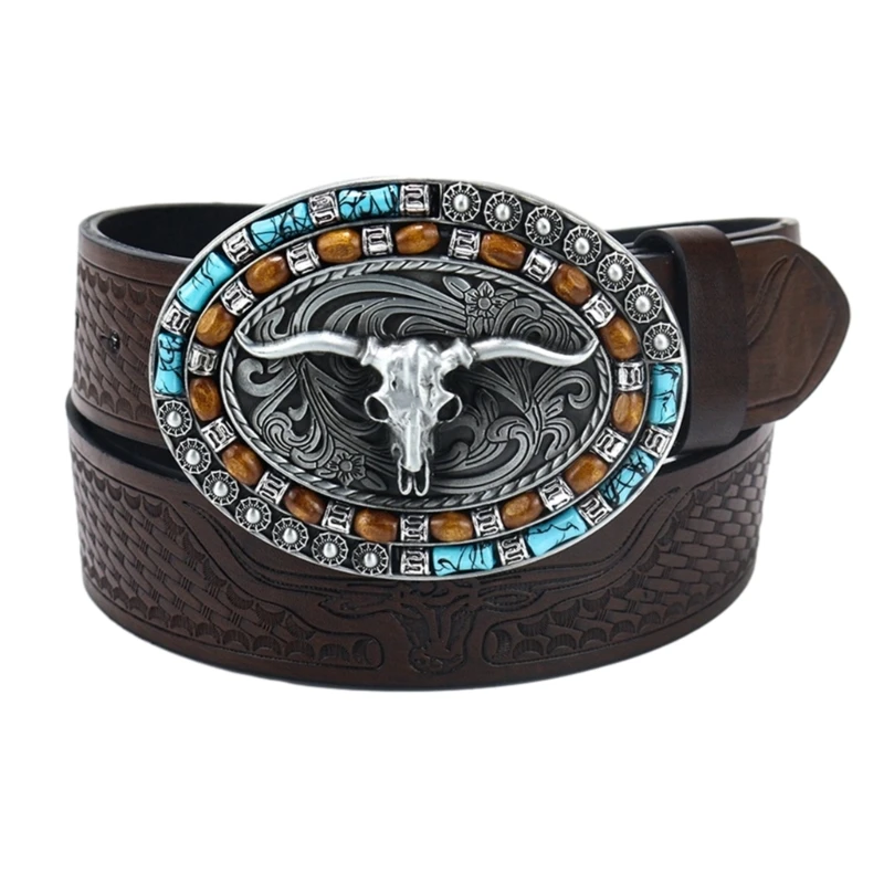 

PU-Leather Teens Man Cowboy Belt Adjustable Waist Belt for Trousers Non-slip