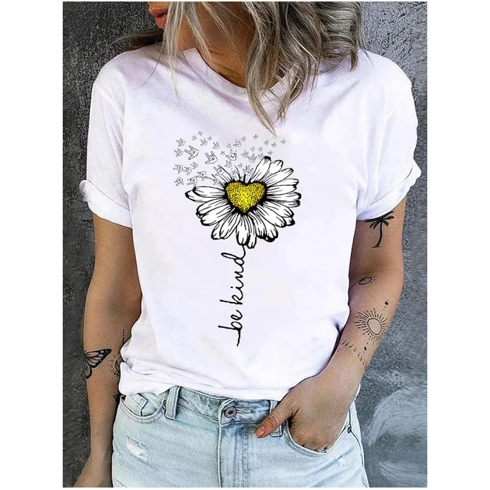 

Fashion Women's T Shirts Summer O-Neck Female Shirts 3d Flowers Printed Tshirt Oversized Short Sleeve Tees Top Everyday Clothing