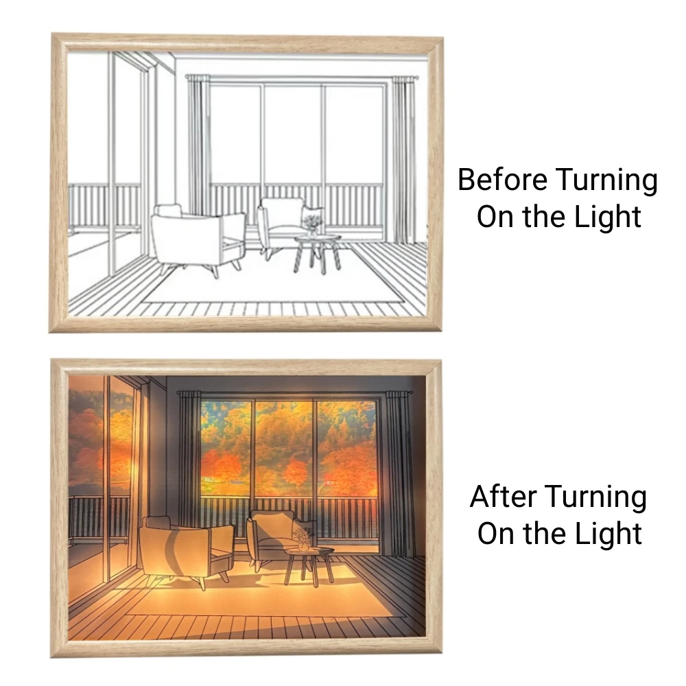 

Lighting Painting Decoration INS Deco Led Light USB Dimming Wall Artwork Table Lamp Gift Indoor Sunlight Window Wooden Photoes