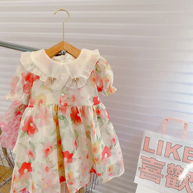 

Детское летнее платье принцессы, с коротким рукавом