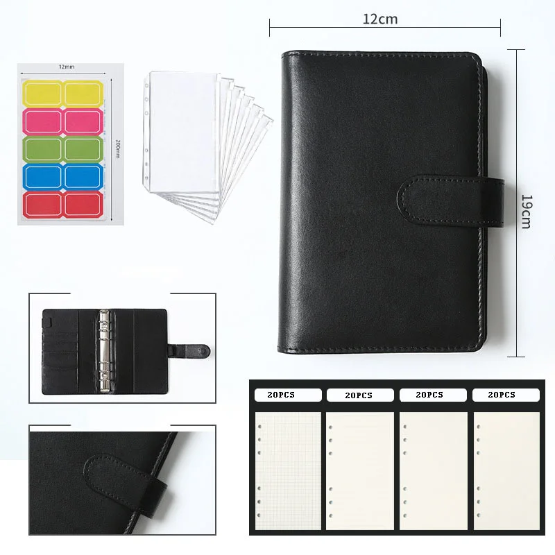 

A6 Pu Leather Macaron Cover Budget Binder 80Pcs Writing Paper 6pcs Zipper Pockets 1pc Lable Diary Agenda Planner Office Supplier