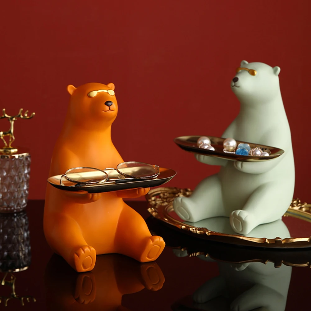 

Polar Bear Statue Sculpture Table Sculpture Snacks Storage Tray Nordic Style Home Living Room Entrance Desktop Decoration Crafts