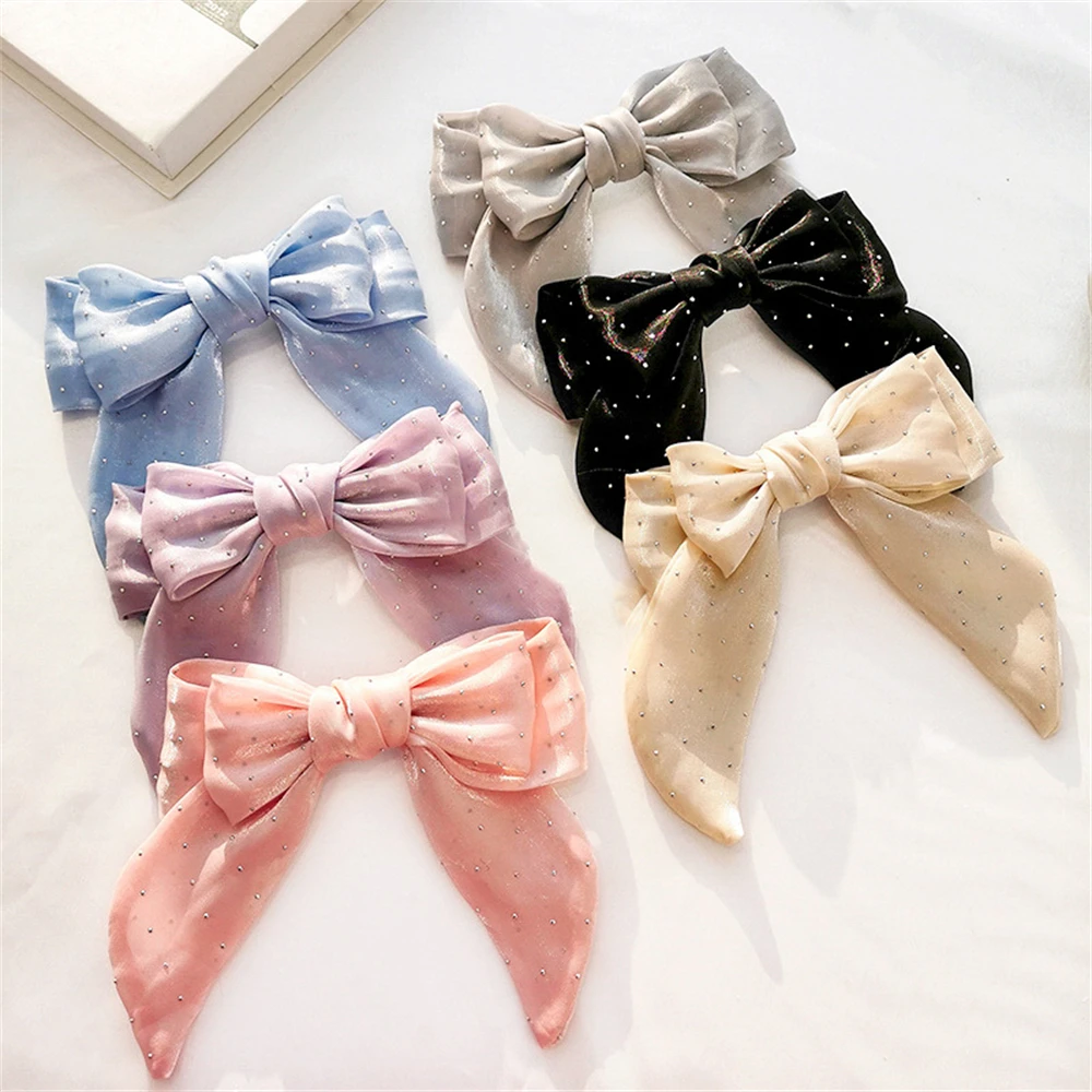 

Trendy Bowknot Spring Hair Clips Diamond Stamping Baby Women Head Headwear Fashion Hair Accessories Hairpin For Girls Barrettes