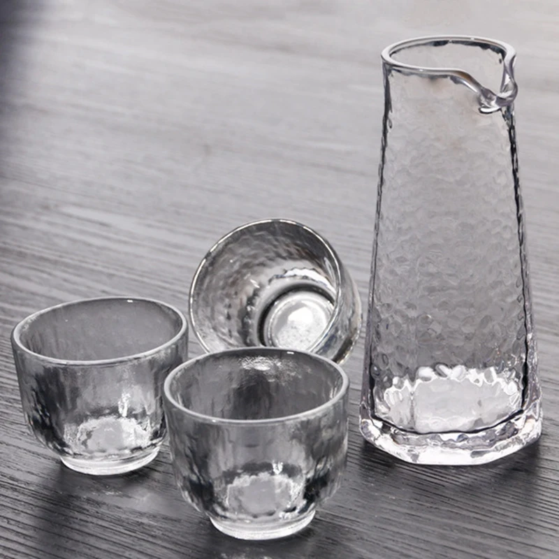 4 шт. прозрачного японского кувшина для сака один кувшин три стакана набор стекла