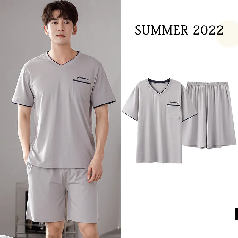 Men's Pajamas 2022 Summer New Modal Cotton Short-sleeved Shorts Home Wear Pijamas Two-piece Boy Thin Ice Silk Sleepwear Set
