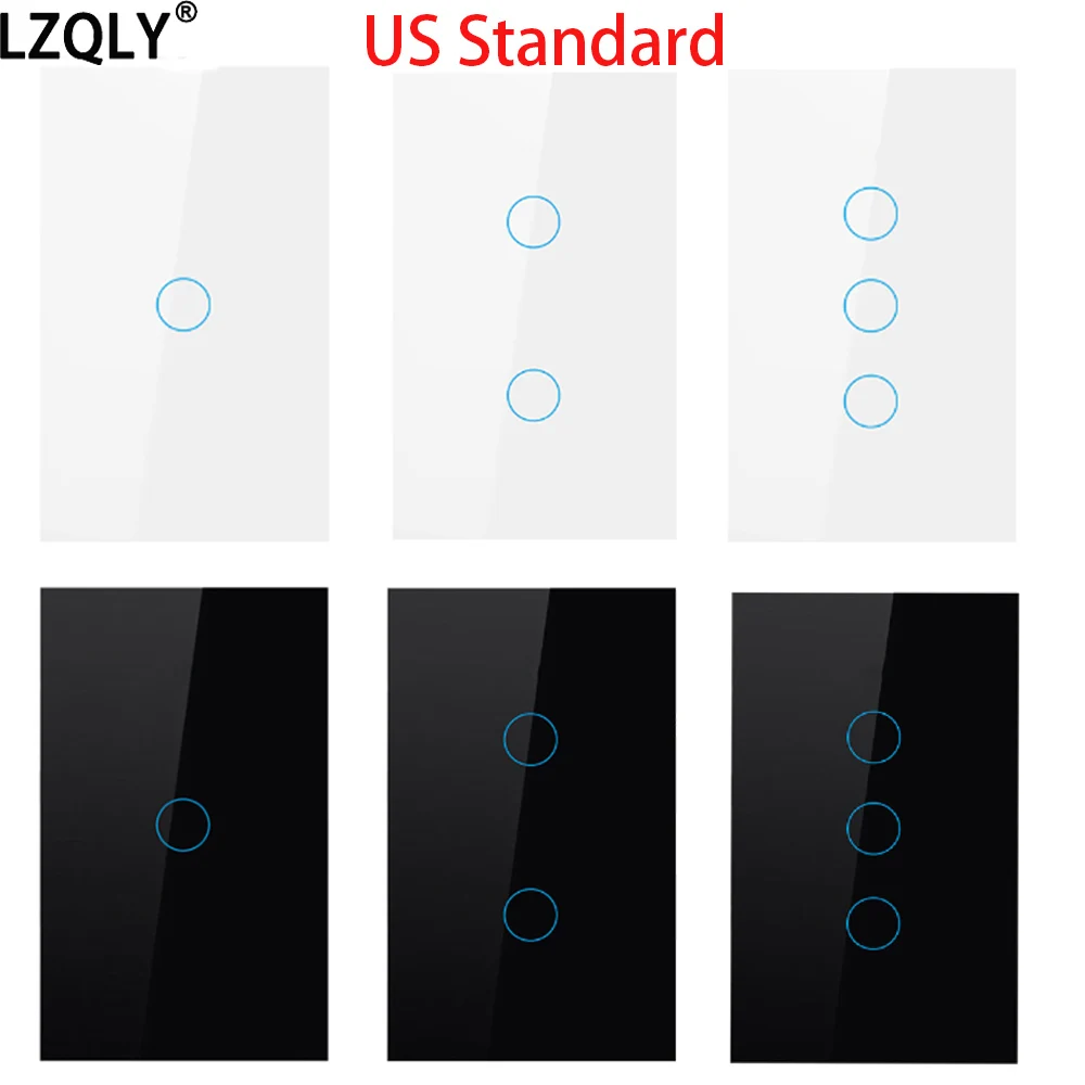 

LZQLY US AC110-250V Tempered Crystal Glass Lamp Touch Switch Power Led Panel Wall Smart Light Switches 1/2/3 Gang Interruttore