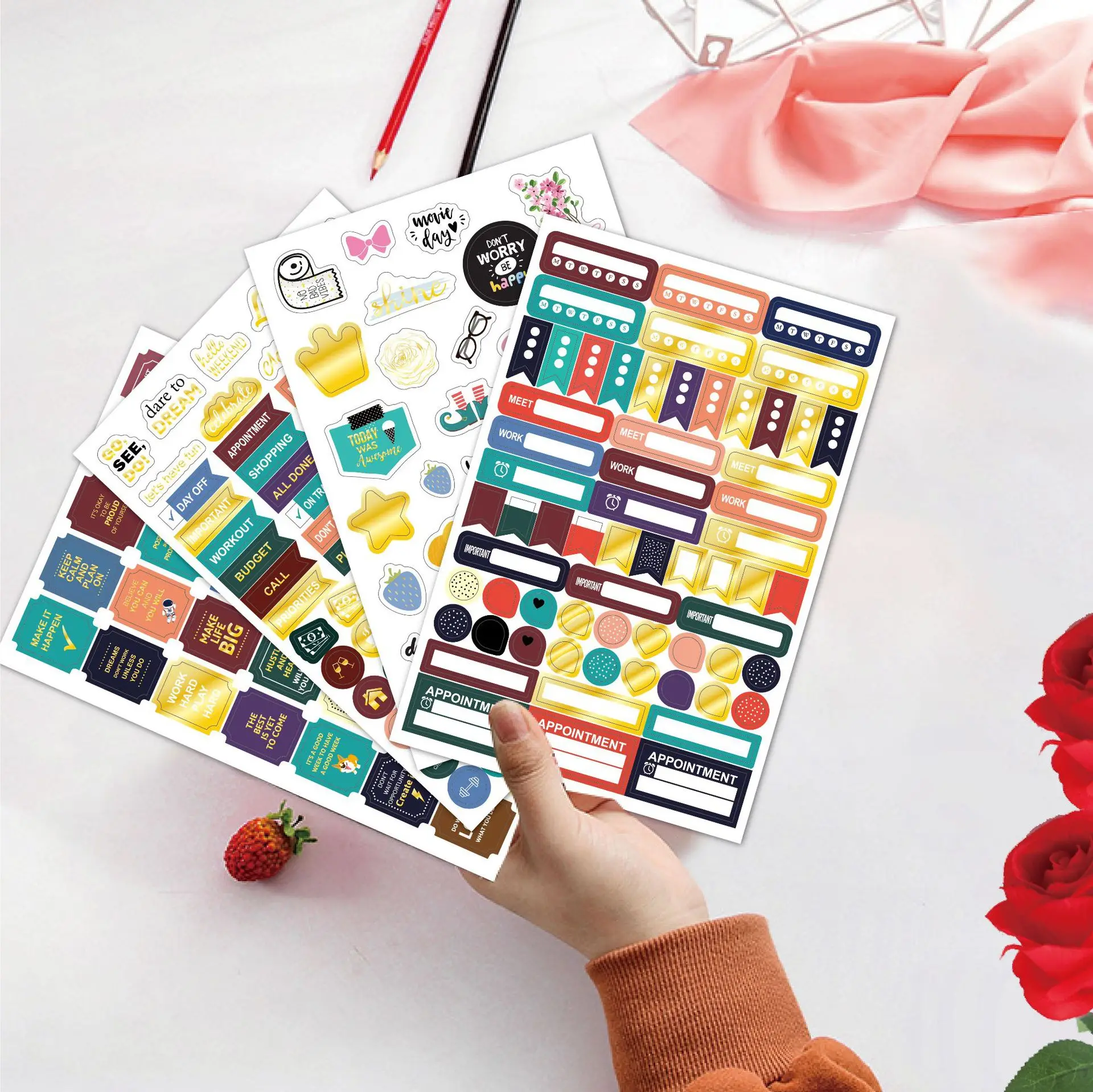 

4Set Bronzing Series Planner Label Stickers Crapbooking DIY Note Paper Sticker Flakes Stationary Office Business Accessories