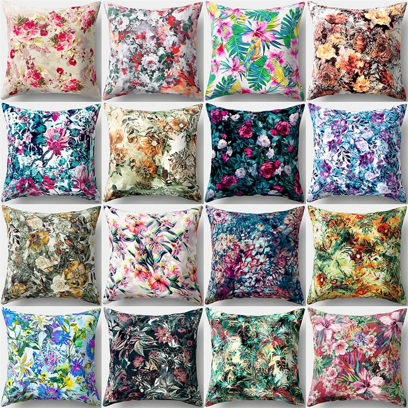 

45x45cm Colorful Flower Pillowcase Spring Natural Leaves Plant Landscape Polyester Pillowcase Cushion Cover