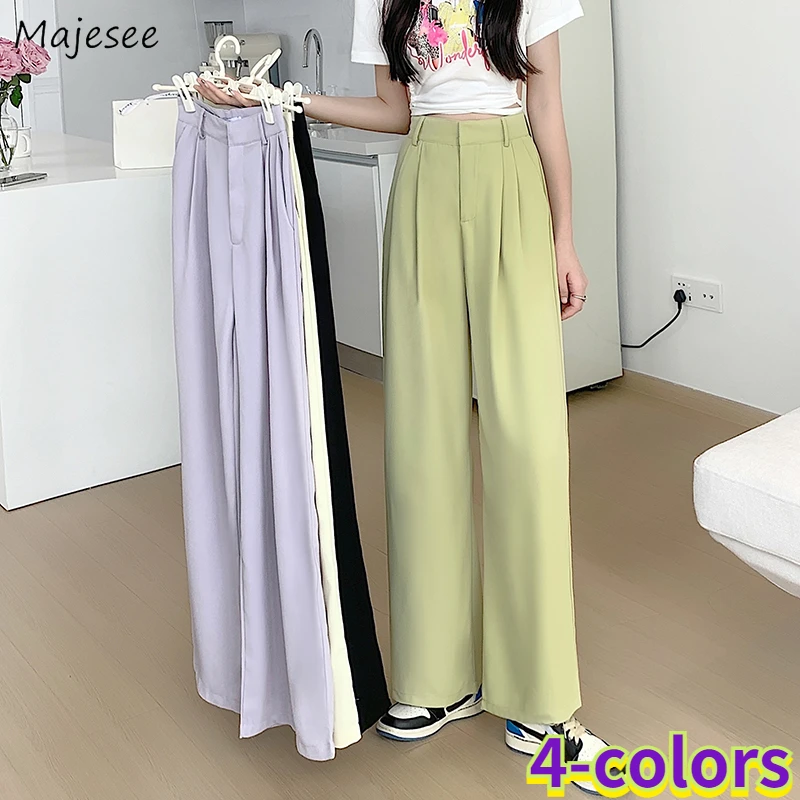 

Casual Pants Women Wide-leg Friends Candy Colors Loose High Waist Soft Summer Folds Fashion All-match Korean Style Popular Chic