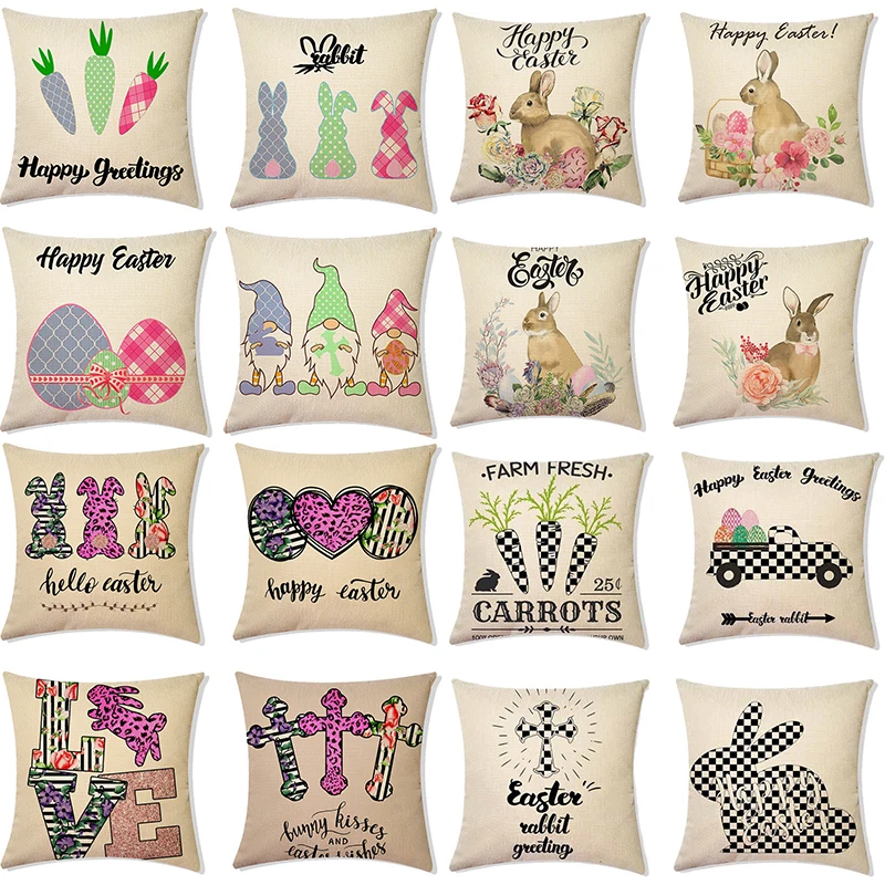 

Easter Decorations For Home Happy Easter Sofa Pillowcase Eggs Bunny Cross Carrot Rabbit Pillowcase Easter Party Home Decoration