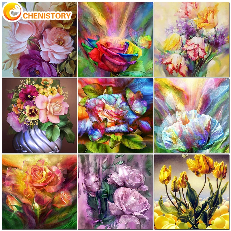 

CHENISTORY Frame DIY Painting By Numbers Bright Flowers Drawing Coloring By Numbers Canvas Wall Art Picutre Handmade Artwork