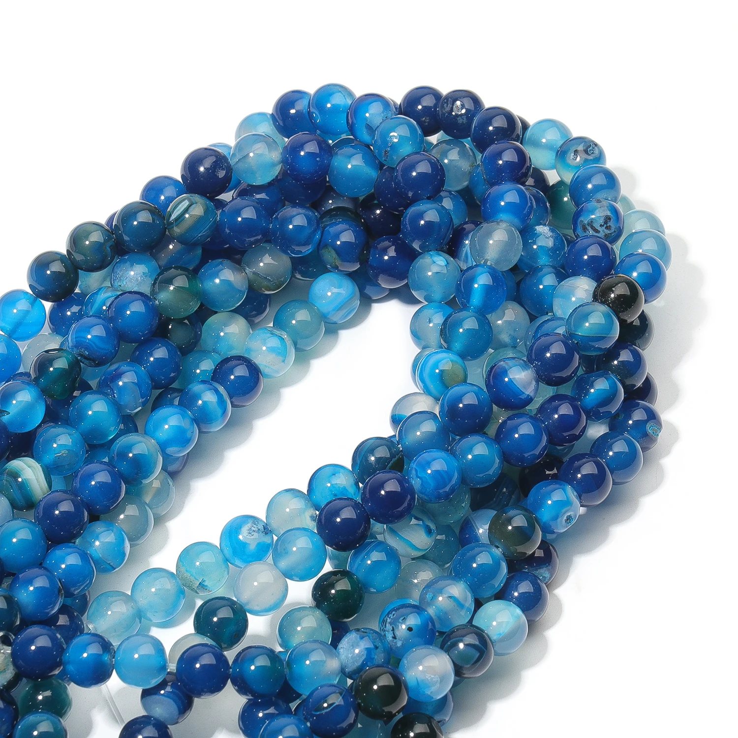 Бусины из натурального агата в синюю полоску 4/6/8/10 мм
