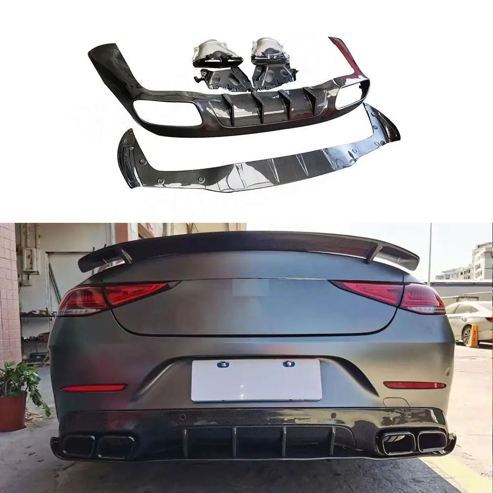 

Rear Bumper Diffuser with Silver Exhaust Tips for Mercedes Benz CLS W257 CLS300 350 450 CLS53 63 AMG 2018-2021 Carbon Fiber