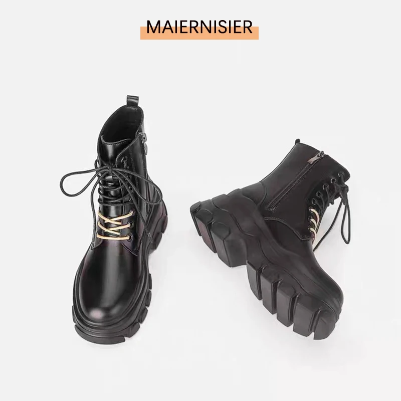 

Designer Brand Autumn Winter Thick Sole Low Martin Boots Women'S Black Lace-Up Round Toe Chelsea Women'S Boots 2022