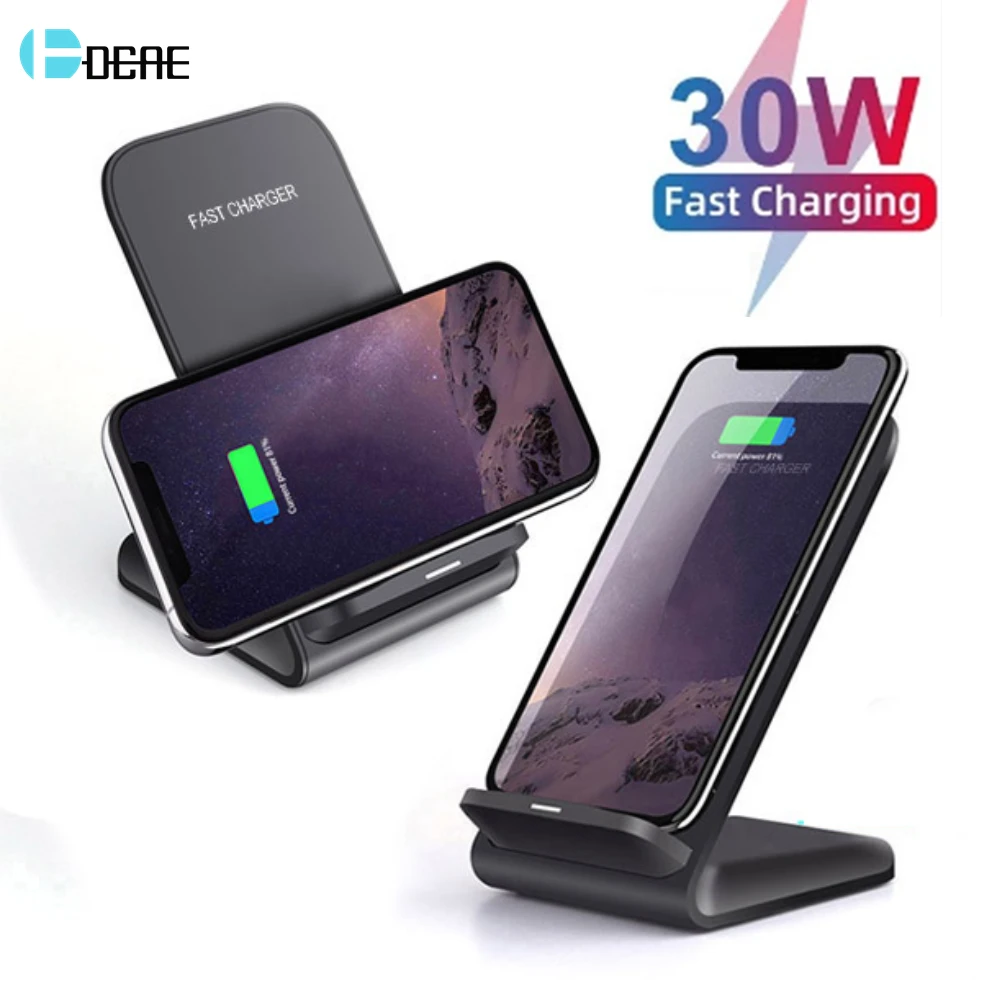 Беспроводное зарядное устройство DCAE 30 Вт, подставка для iPhone 14 13 12 11 Pro XS MAX XR X 8 Samsung S22 S23, быстрая зарядная станция, держатель для телефона