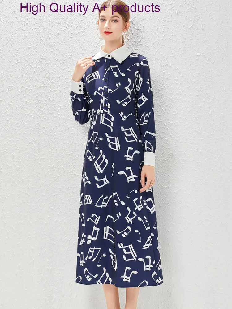 

Женское модельное платье-рубашка до середины икры, дизайнерское Элегантное повседневное винтажное праздничное платье с длинным рукавом и принтом, весна 2023