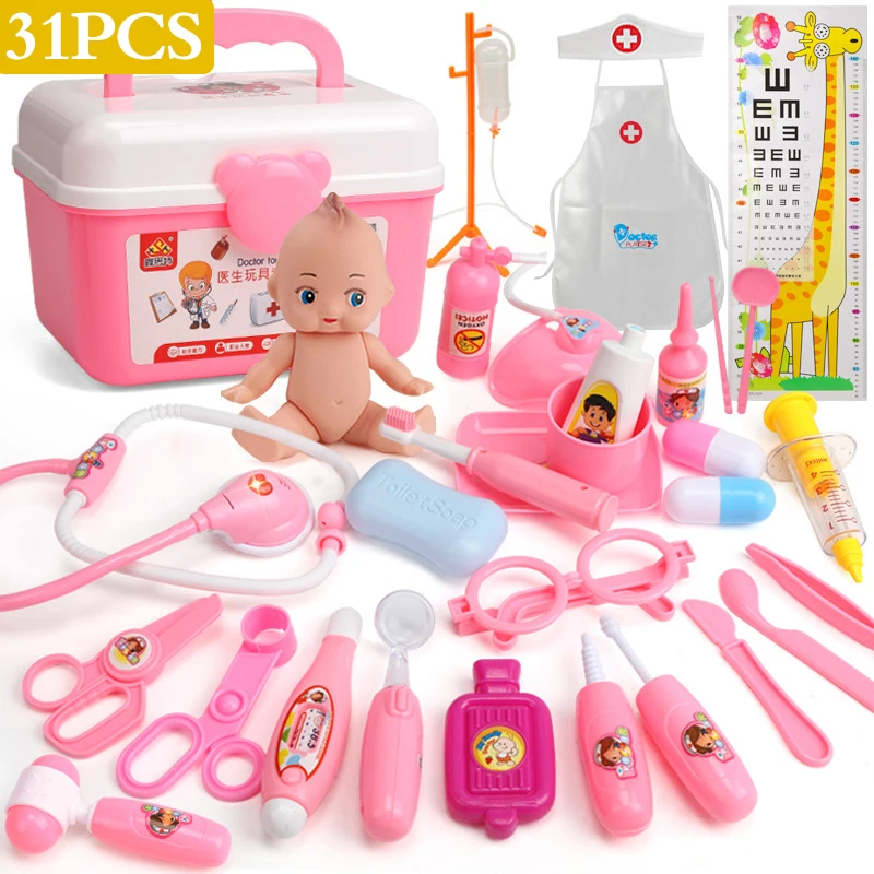 

Doctors Play with Toys Set Medical Box Injection Nurse Boy Child Play House Girl Stethoscope Baby Doctor Set Toys for Children