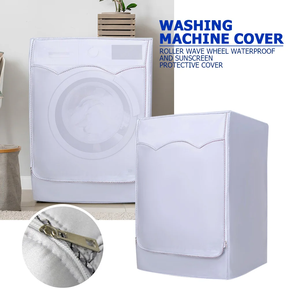 

Washing Machine Cover Polyester Fibre Waterproof Front Load Laundry Dryer Cover Sunscreen Laundry Silver Coating Dustproof Cover