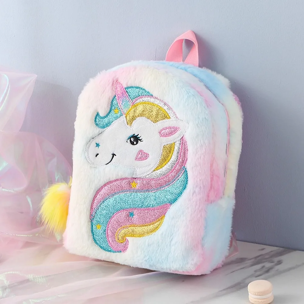 New Embroidered Unicorn Cartoon Plush Backpack Large Capacity Girls Backpack Kindergarten Cute School Bag backpacks